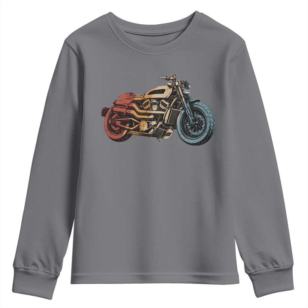 Vintage Motorcycle Youth Sweatshirt Retro Rider Graphic Motorcycle Enthusiasts Bikers Club TS10 Charcoal Print Your Wear