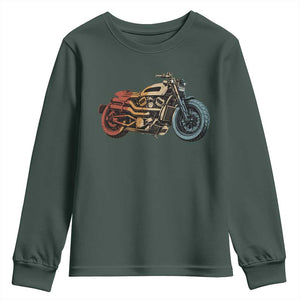 Vintage Motorcycle Youth Sweatshirt Retro Rider Graphic Motorcycle Enthusiasts Bikers Club TS10 Dark Forest Green Print Your Wear