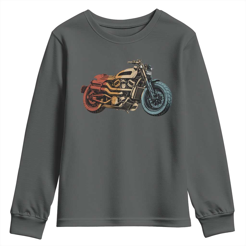 Vintage Motorcycle Youth Sweatshirt Retro Rider Graphic Motorcycle Enthusiasts Bikers Club TS10 Dark Heather Print Your Wear