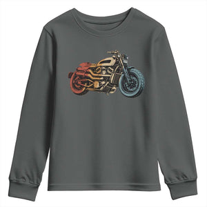 Vintage Motorcycle Youth Sweatshirt Retro Rider Graphic Motorcycle Enthusiasts Bikers Club TS10 Dark Heather Print Your Wear