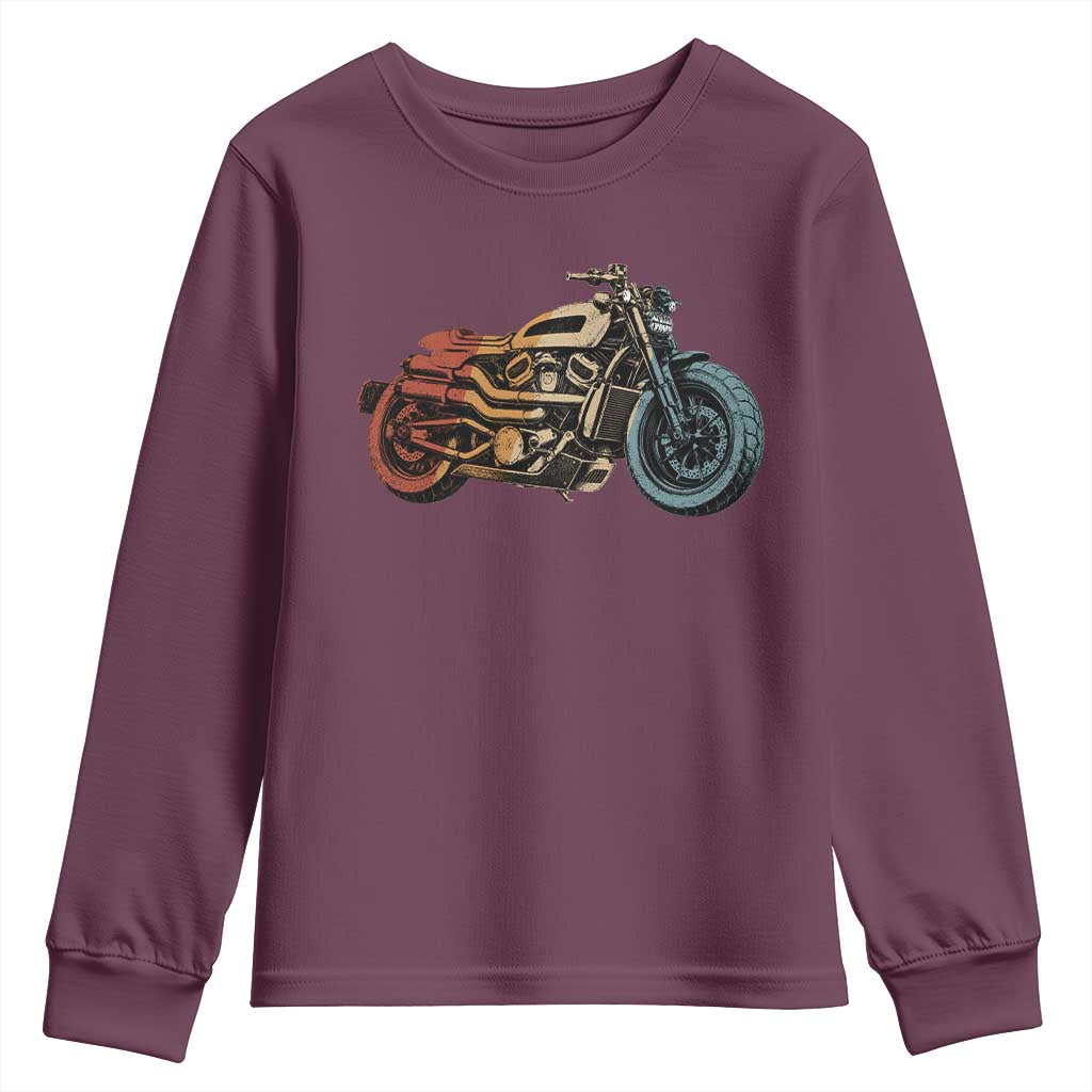 Vintage Motorcycle Youth Sweatshirt Retro Rider Graphic Motorcycle Enthusiasts Bikers Club TS10 Maroon Print Your Wear
