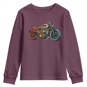 Vintage Motorcycle Youth Sweatshirt Retro Rider Graphic Motorcycle Enthusiasts Bikers Club TS10 Maroon Print Your Wear