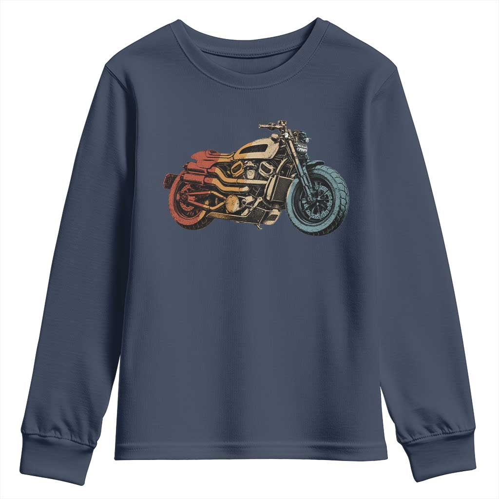 Vintage Motorcycle Youth Sweatshirt Retro Rider Graphic Motorcycle Enthusiasts Bikers Club TS10 Navy Print Your Wear