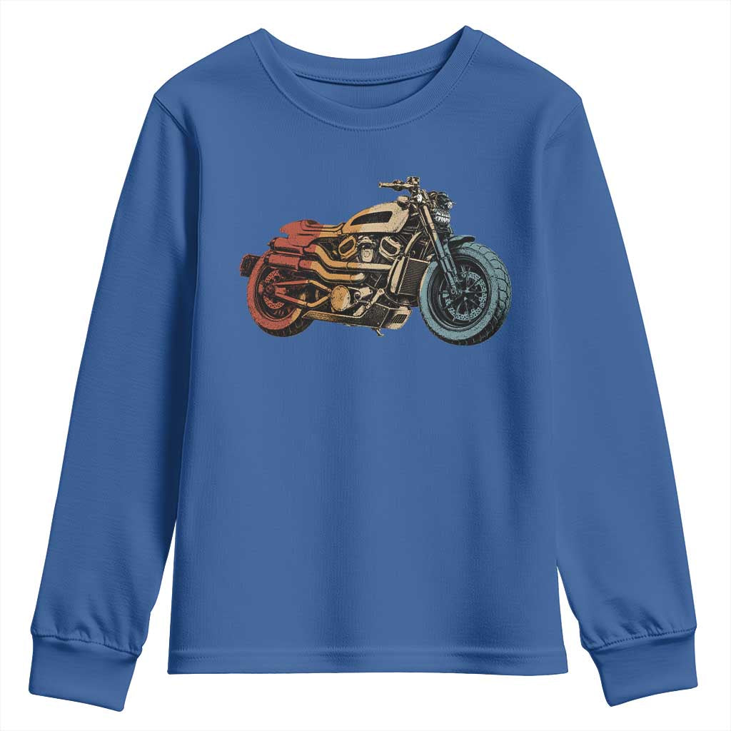 Vintage Motorcycle Youth Sweatshirt Retro Rider Graphic Motorcycle Enthusiasts Bikers Club TS10 Royal Blue Print Your Wear