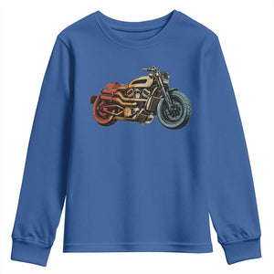 Vintage Motorcycle Youth Sweatshirt Retro Rider Graphic Motorcycle Enthusiasts Bikers Club TS10 Royal Blue Print Your Wear
