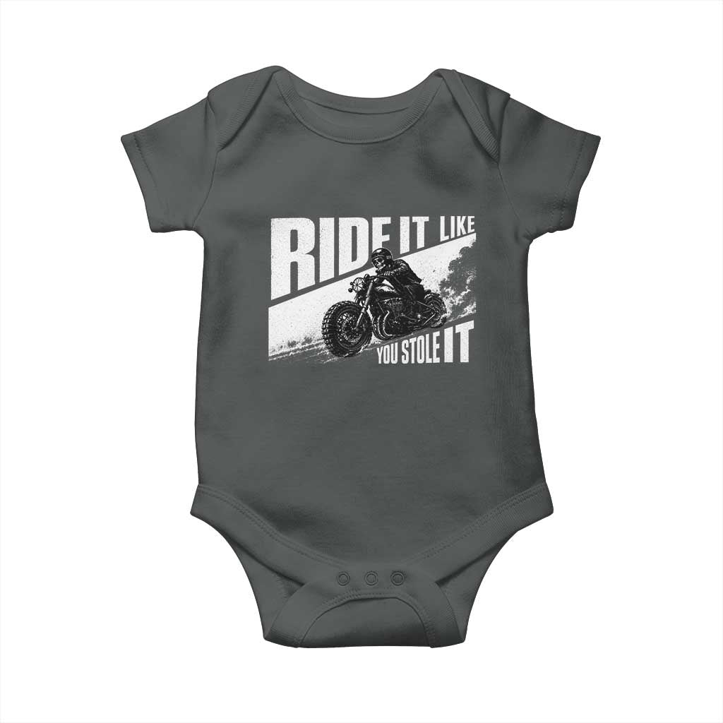 Ride It Like You Stole It Skeleton Biker Baby Onesie Vintage Motorcycle Rider TS10 Dark Heather Print Your Wear