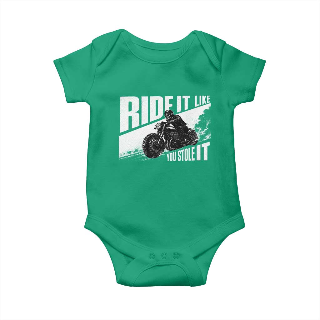 Ride It Like You Stole It Skeleton Biker Baby Onesie Vintage Motorcycle Rider TS10 Irish Green Print Your Wear