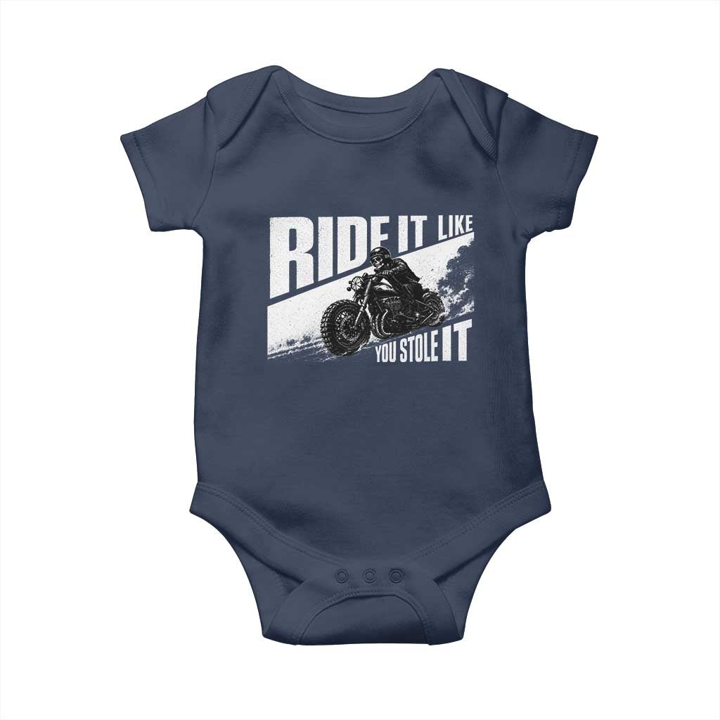 Ride It Like You Stole It Skeleton Biker Baby Onesie Vintage Motorcycle Rider TS10 Navy Print Your Wear
