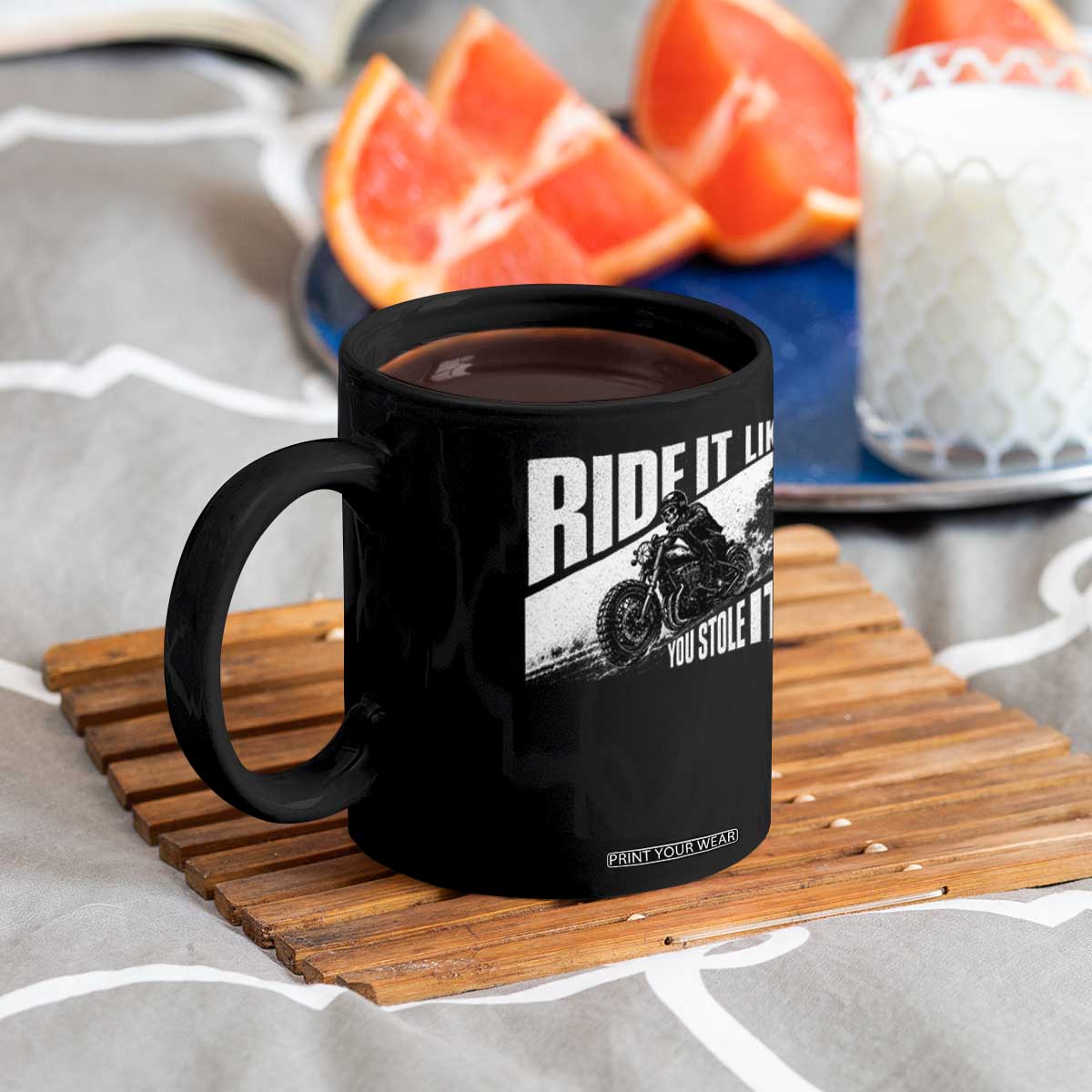 Ride It Like You Stole It Skeleton Biker Coffee Mug Vintage Motorcycle Rider TS10 Print Your Wear