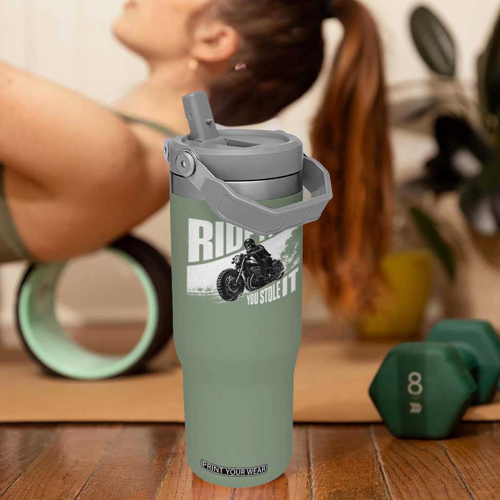Ride It Like You Stole It Skeleton Biker Flip Straw Tumbler Vintage Motorcycle Rider TS10 One Size: 30 oz Moss Green Print Your Wear