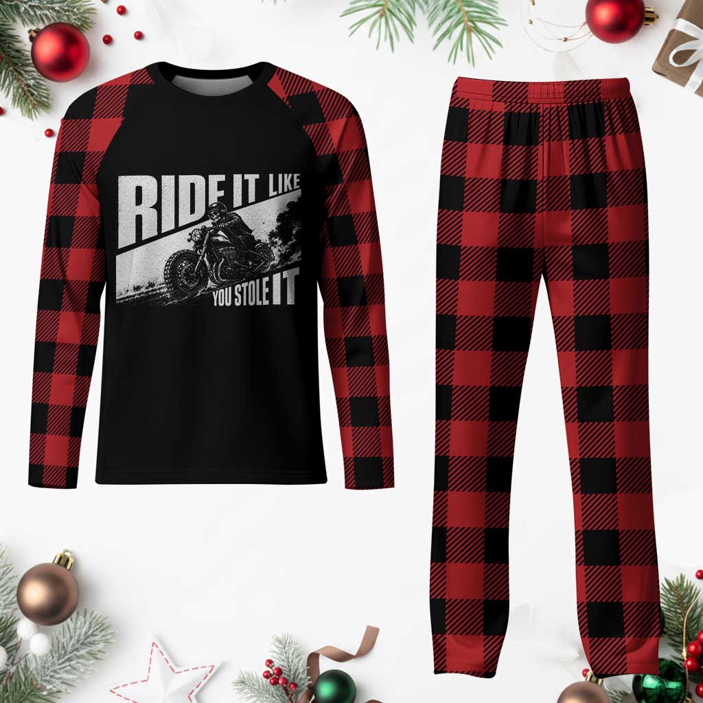 Ride It Like You Stole It Skeleton Biker Plaid Pajama Set Vintage Motorcycle Rider TS10 Buffalo Plaid Print Your Wear