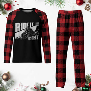 Ride It Like You Stole It Skeleton Biker Plaid Pajama Set Vintage Motorcycle Rider TS10 Buffalo Plaid Print Your Wear