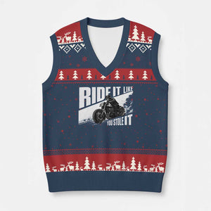 Ride It Like You Stole It Skeleton Biker V-Neck Knit Sweater Vest Vintage Motorcycle Rider TS10 Navy Red Print Your Wear