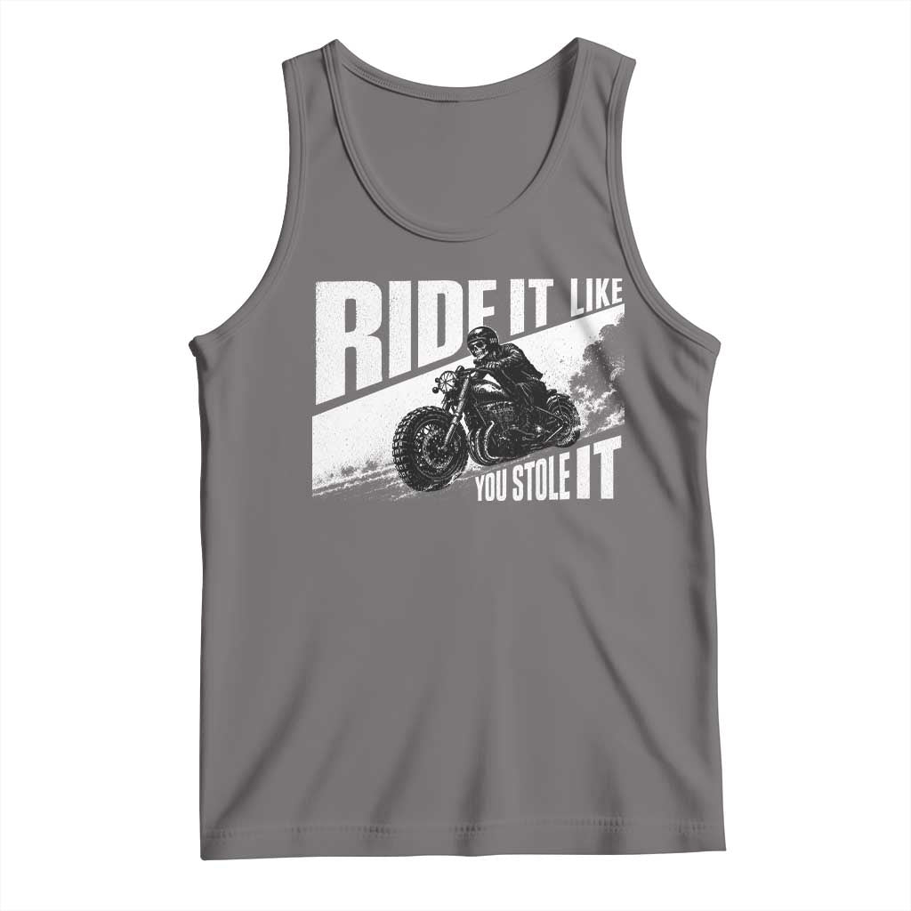 Ride It Like You Stole It Skeleton Biker Tank Top Vintage Motorcycle Rider TS10 Deep Heather Print Your Wear