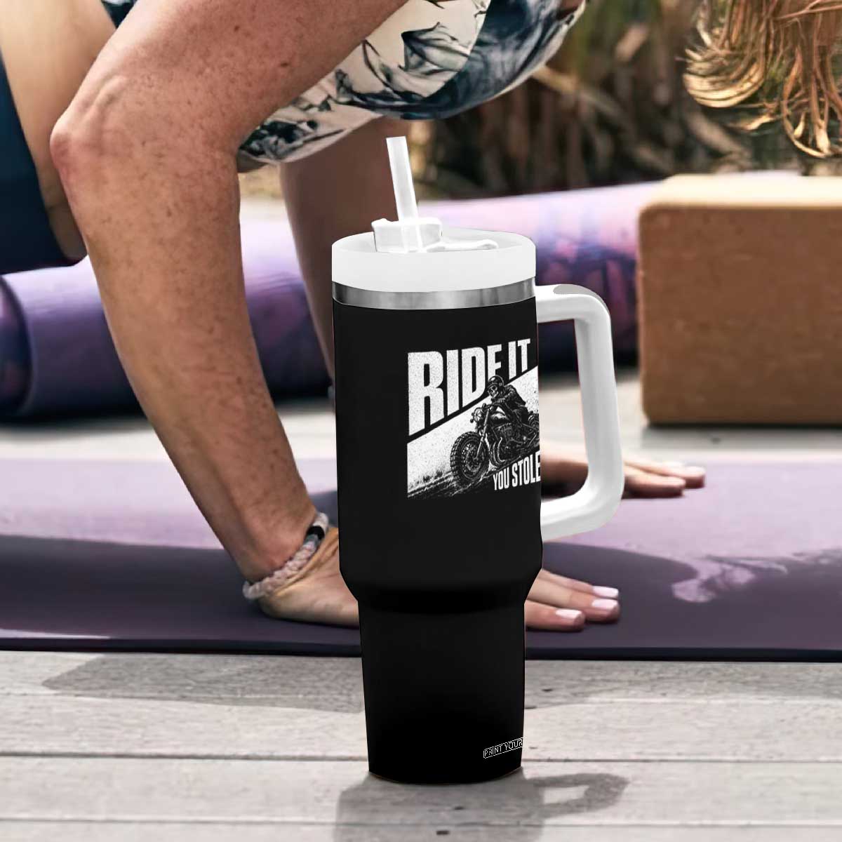 Ride It Like You Stole It Skeleton Biker Tumbler With Handle Vintage Motorcycle Rider TS10 Print Your Wear