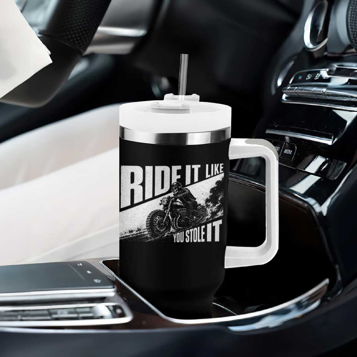 Ride It Like You Stole It Skeleton Biker Tumbler With Handle Vintage Motorcycle Rider TS10 Print Your Wear