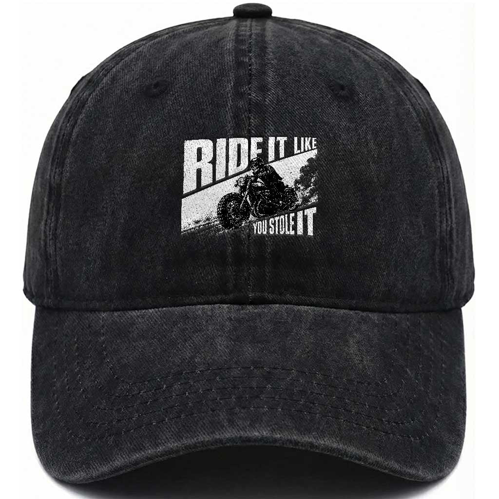 Ride It Like You Stole It Skeleton Biker Washed Cotton Baseball Cap Vintage Motorcycle Rider TS10 Print Your Wear