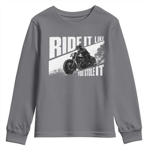 Ride It Like You Stole It Skeleton Biker Youth Sweatshirt Vintage Motorcycle Rider TS10 Charcoal Print Your Wear