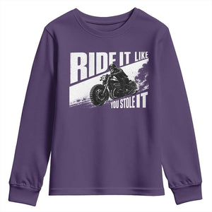 Ride It Like You Stole It Skeleton Biker Youth Sweatshirt Vintage Motorcycle Rider TS10 Purple Print Your Wear