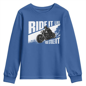 Ride It Like You Stole It Skeleton Biker Youth Sweatshirt Vintage Motorcycle Rider TS10 Royal Blue Print Your Wear