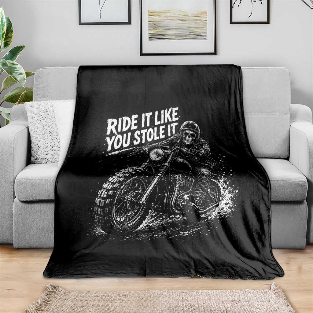 Ride It Like You Stole It Skeleton Rider Vintage Motorcycle Graphic Throw Blanket Biker Enthusiasts TS10 Print Your Wear