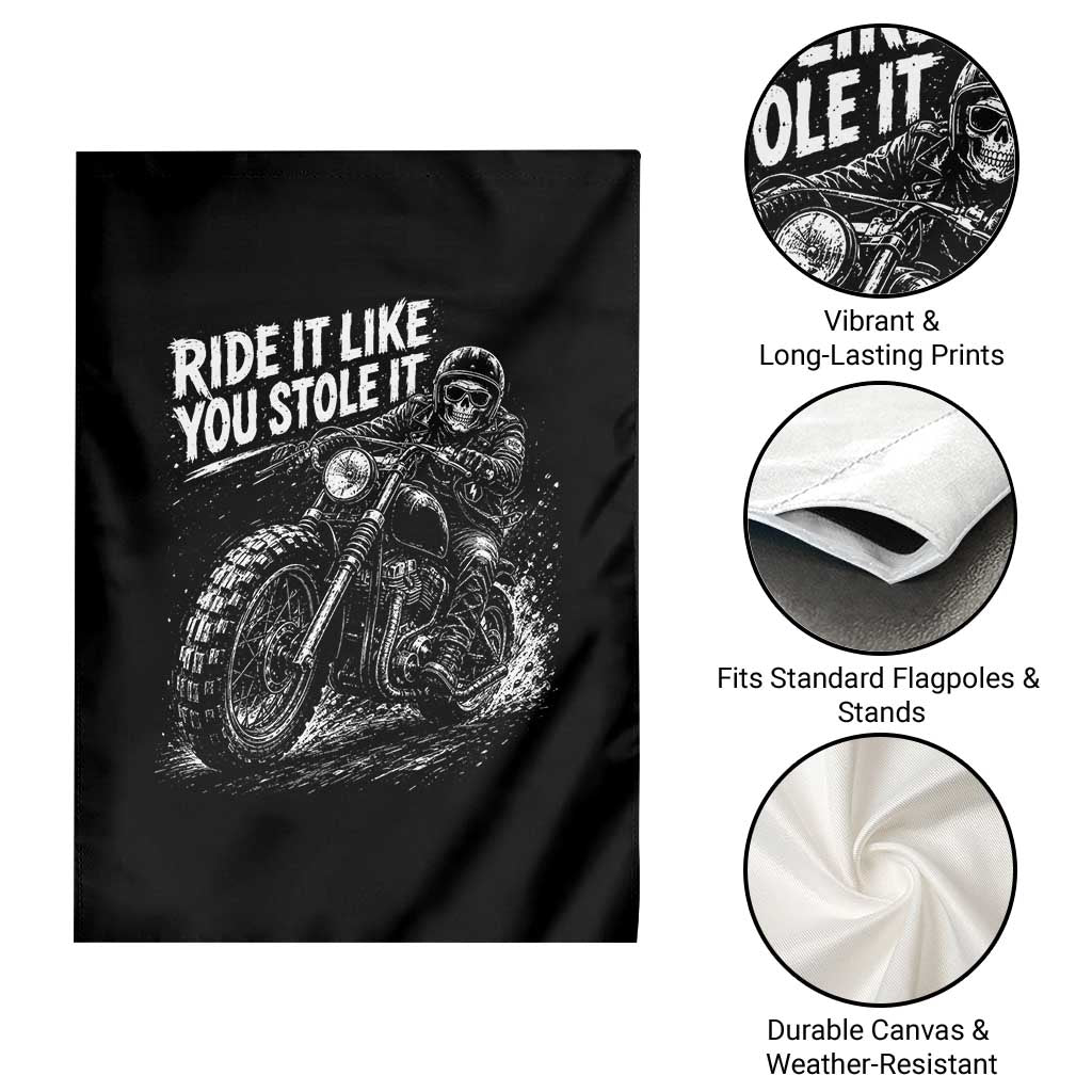 Ride It Like You Stole It Skeleton Rider Vintage Motorcycle Graphic Garden Flag Biker Enthusiasts TS10 Print Your Wear