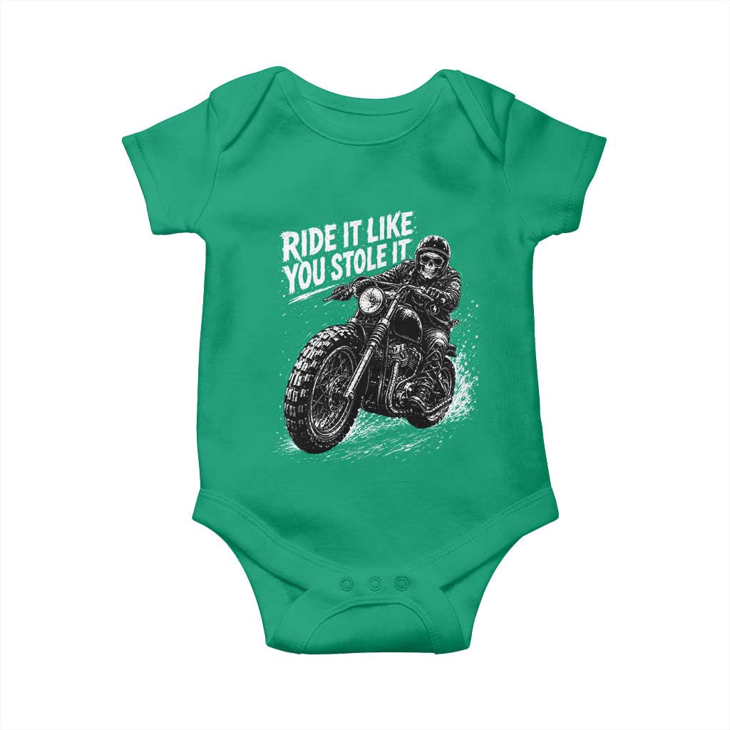 Ride It Like You Stole It Skeleton Rider Vintage Motorcycle Graphic Baby Onesie Biker Enthusiasts TS10 Irish Green Print Your Wear