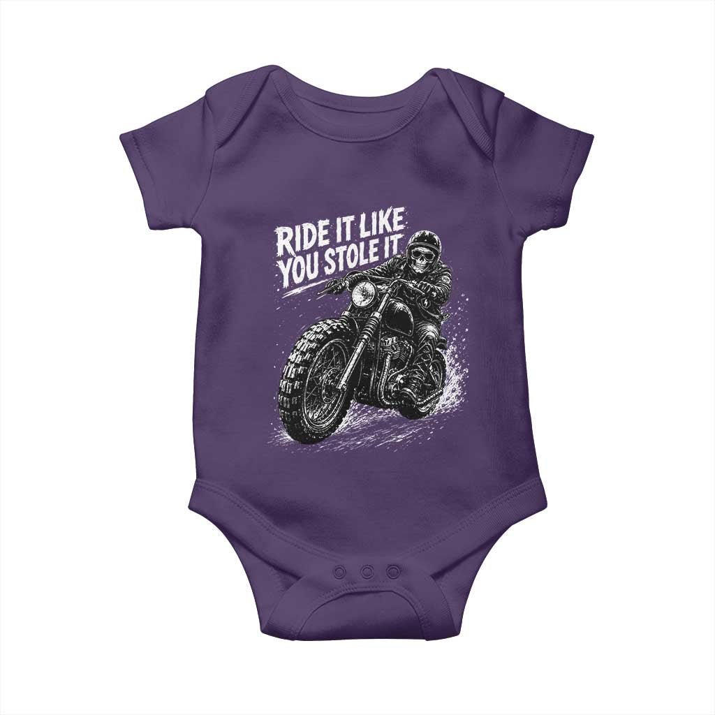 Ride It Like You Stole It Skeleton Rider Vintage Motorcycle Graphic Baby Onesie Biker Enthusiasts TS10 Purple Print Your Wear