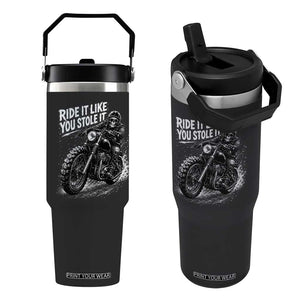 Ride It Like You Stole It Skeleton Rider Vintage Motorcycle Graphic Flip Straw Tumbler Biker Enthusiasts TS10 One Size: 30 oz Black Print Your Wear