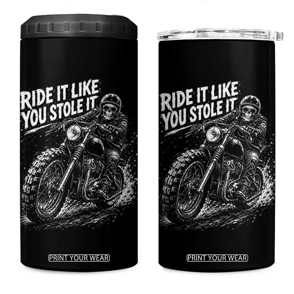 Ride It Like You Stole It Skeleton Rider Vintage Motorcycle Graphic 4 in 1 Can Cooler Tumbler Biker Enthusiasts TS10 One Size: 16 oz Black Print Your Wear
