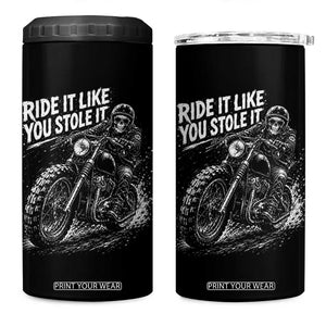 Ride It Like You Stole It Skeleton Rider Vintage Motorcycle Graphic 4 in 1 Can Cooler Tumbler Biker Enthusiasts TS10 One Size: 16 oz Black Print Your Wear