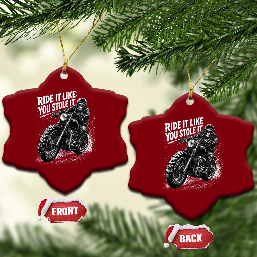 Ride It Like You Stole It Skeleton Rider Vintage Motorcycle Graphic Ceramic Ornament Biker Enthusiasts TS10 Print Your Wear