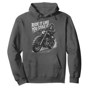 Ride It Like You Stole It Skeleton Rider Vintage Motorcycle Graphic Hoodie Biker Enthusiasts TS10 Dark Heather Print Your Wear