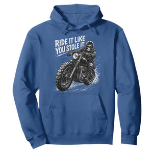 Ride It Like You Stole It Skeleton Rider Vintage Motorcycle Graphic Hoodie Biker Enthusiasts TS10 Royal Blue Print Your Wear
