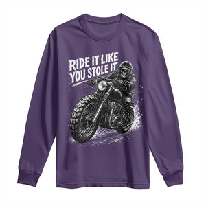 Ride It Like You Stole It Skeleton Rider Vintage Motorcycle Graphic Long Sleeve Shirt Biker Enthusiasts TS10 Purple Print Your Wear
