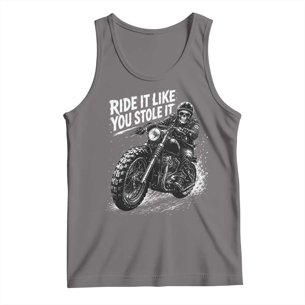 Ride It Like You Stole It Skeleton Rider Vintage Motorcycle Graphic Tank Top Biker Enthusiasts TS10 Deep Heather Print Your Wear
