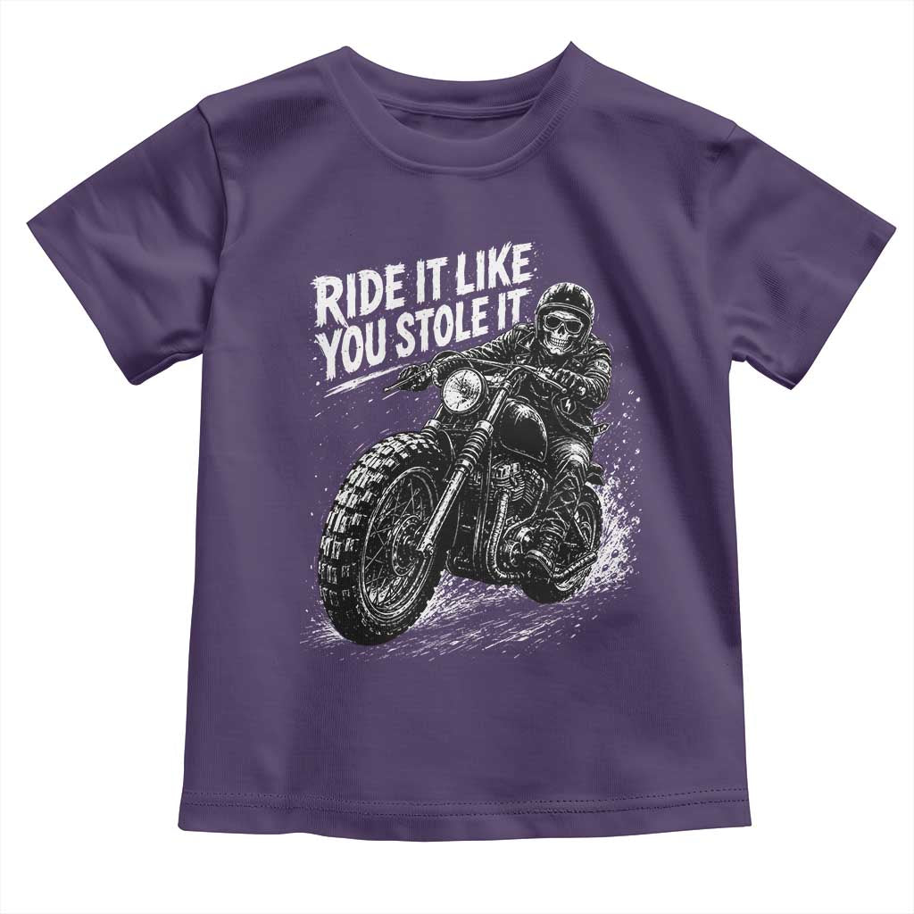 Ride It Like You Stole It Skeleton Rider Vintage Motorcycle Graphic Toddler T Shirt Biker Enthusiasts TS10 Purple Print Your Wear