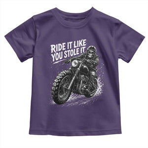 Ride It Like You Stole It Skeleton Rider Vintage Motorcycle Graphic Toddler T Shirt Biker Enthusiasts TS10 Purple Print Your Wear