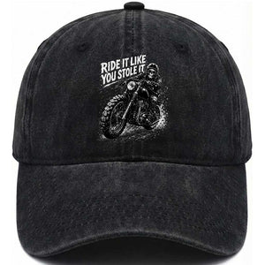 Ride It Like You Stole It Skeleton Rider Vintage Motorcycle Graphic Washed Cotton Baseball Cap Biker Enthusiasts TS10 Print Your Wear
