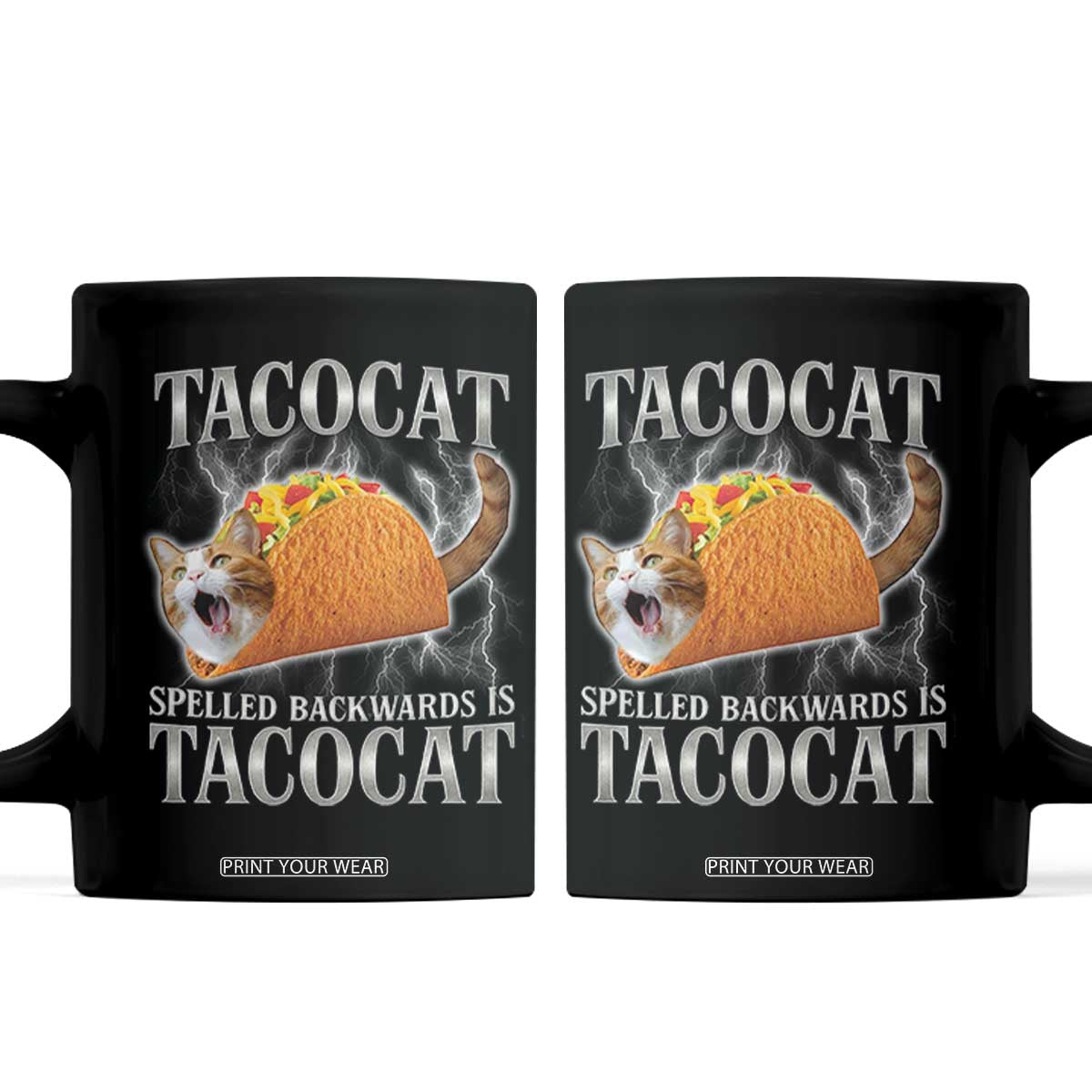 Tacocat Spelled Backwards Is Tacocat Coffee Mug Funny Cat Gift 90s Bootleg TS10 Black Print Your Wear