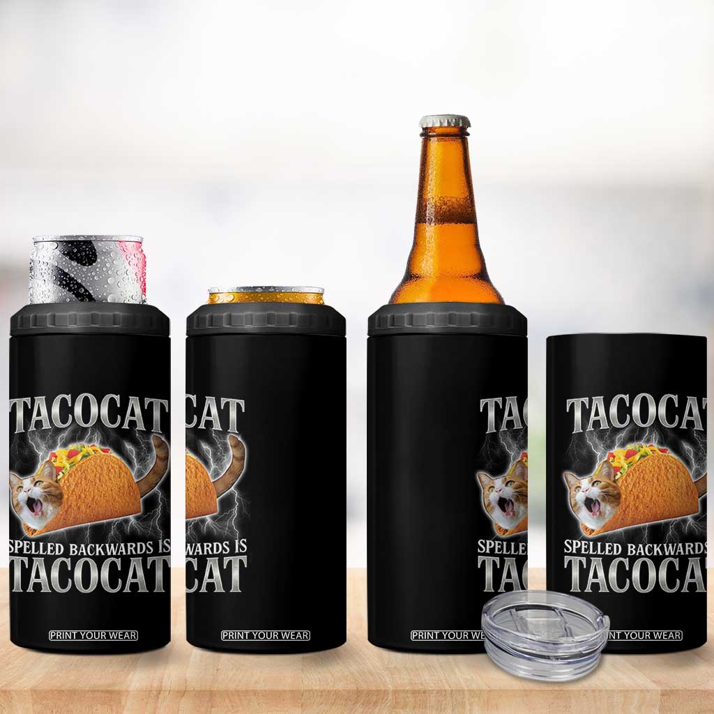 Tacocat Spelled Backwards Is Tacocat 4 in 1 Can Cooler Tumbler Funny Cat Gift 90s Bootleg TS10 Print Your Wear
