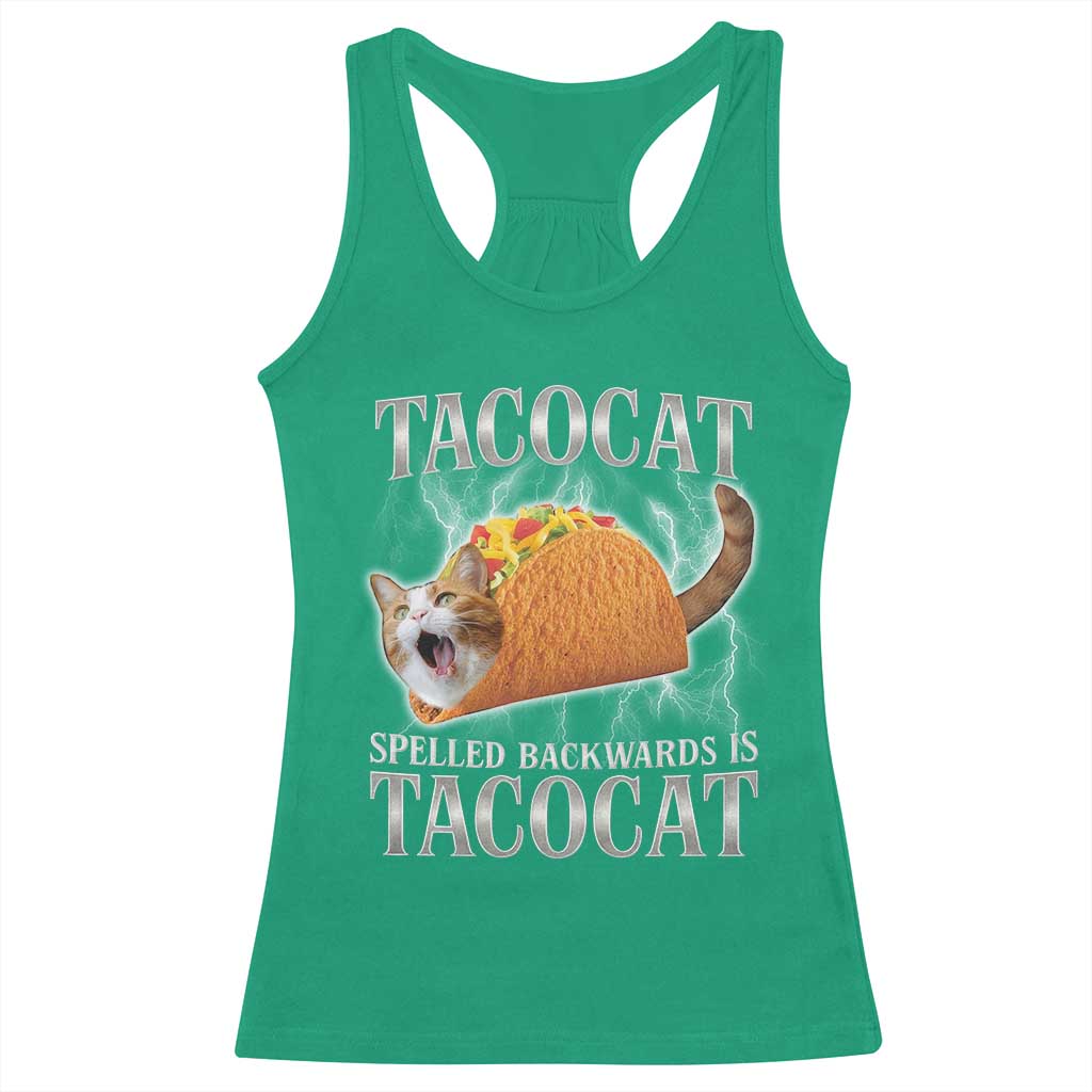 Tacocat Spelled Backwards Is Tacocat Racerback Tank Top Funny Cat Gift 90s Bootleg TS10 Irish Green Print Your Wear