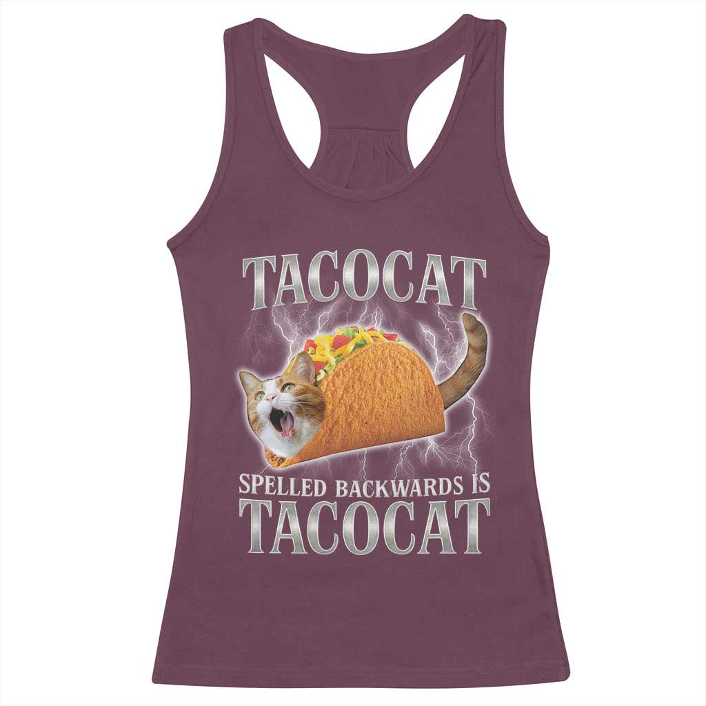 Tacocat Spelled Backwards Is Tacocat Racerback Tank Top Funny Cat Gift 90s Bootleg TS10 Maroon Print Your Wear