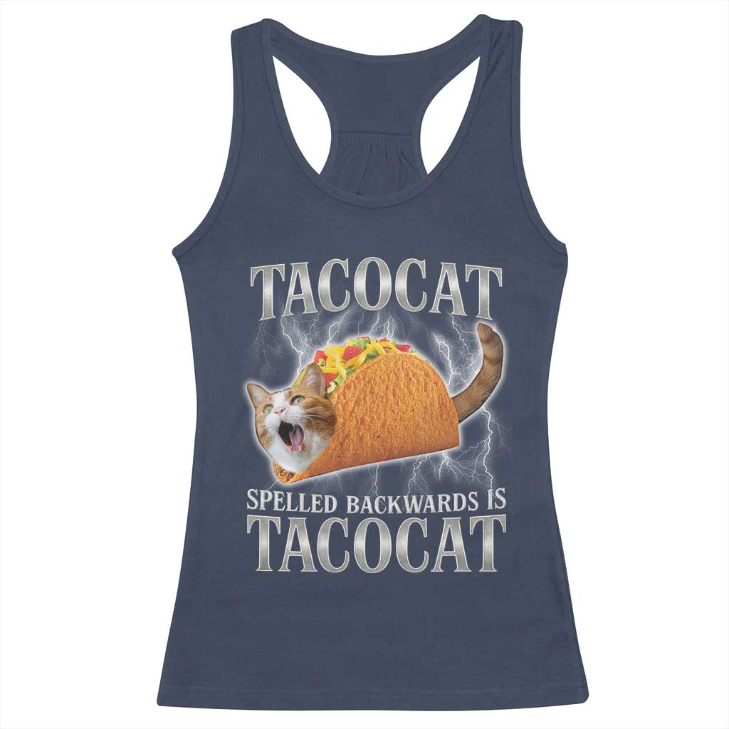 Tacocat Spelled Backwards Is Tacocat Racerback Tank Top Funny Cat Gift 90s Bootleg TS10 Navy Print Your Wear