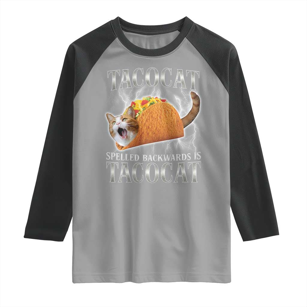 Tacocat Spelled Backwards Is Tacocat Raglan Shirt Funny Cat Gift 90s Bootleg TS10 Sport Gray Black Print Your Wear