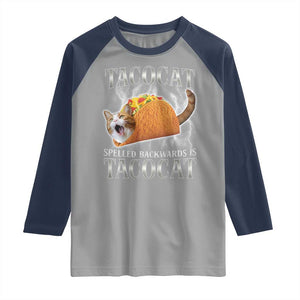 Tacocat Spelled Backwards Is Tacocat Raglan Shirt Funny Cat Gift 90s Bootleg TS10 Sport Gray Navy Print Your Wear