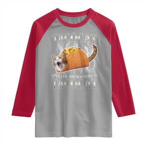 Tacocat Spelled Backwards Is Tacocat Raglan Shirt Funny Cat Gift 90s Bootleg TS10 Sport Gray Red Print Your Wear