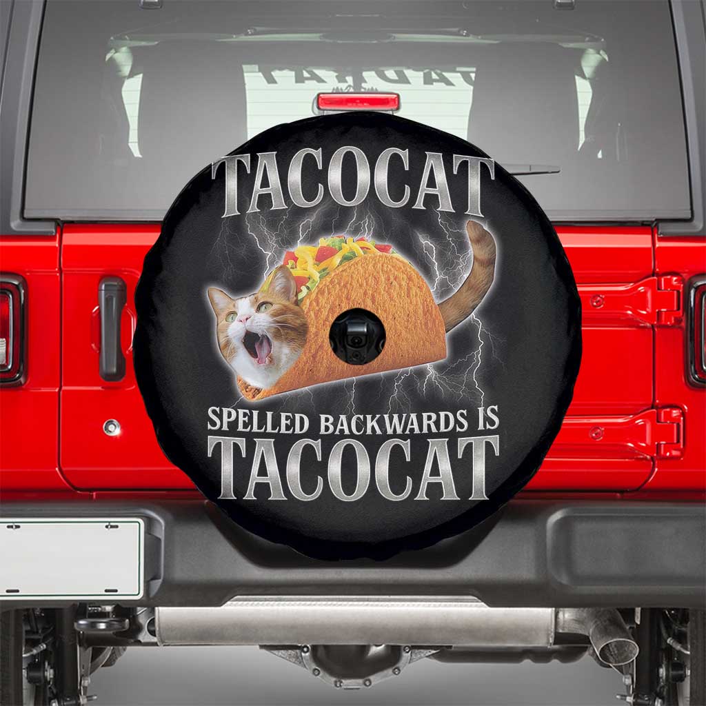 Tacocat Spelled Backwards Is Tacocat Spare Tire Cover Funny Cat Gift 90s Bootleg TS10 Black Print Your Wear
