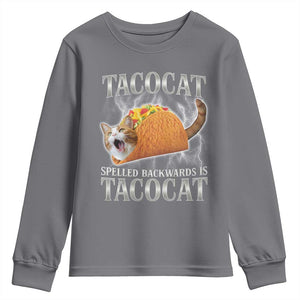 Tacocat Spelled Backwards Is Tacocat Youth Sweatshirt Funny Cat Gift 90s Bootleg TS10 Charcoal Print Your Wear