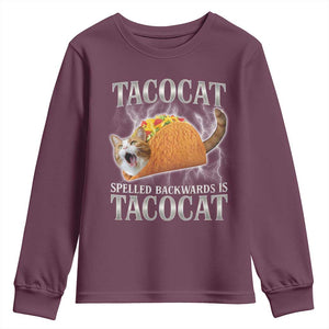 Tacocat Spelled Backwards Is Tacocat Youth Sweatshirt Funny Cat Gift 90s Bootleg TS10 Maroon Print Your Wear